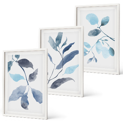 Wanddecoratie set schilderijen Niebieskie liście akwarela