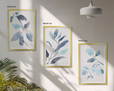 Wanddecoratie set schilderijen Niebieskie liście akwarela
