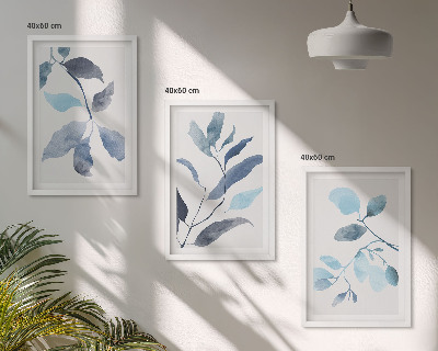 Wanddecoratie set schilderijen Niebieskie liście akwarela