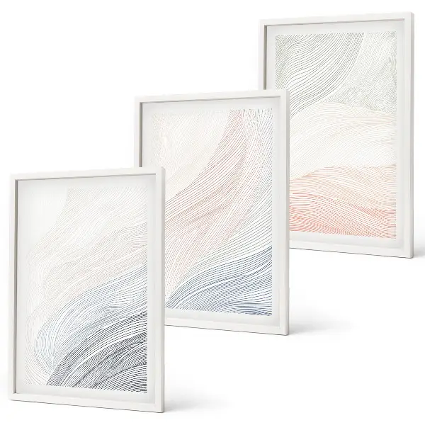 Wanddecoratieset schilderijen abstracte golven in pasteltinten op karton