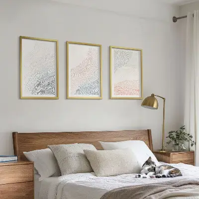 Wanddecoratieset schilderijen abstracte golven in pasteltinten op karton