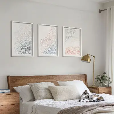 Wanddecoratieset schilderijen abstracte golven in pasteltinten op karton