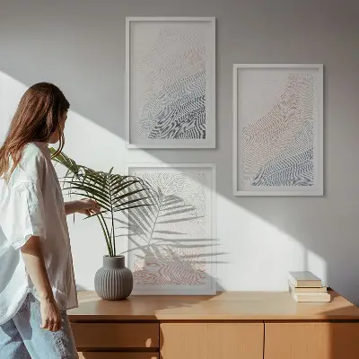 Wanddecoratieset schilderijen abstracte golven in pasteltinten op karton