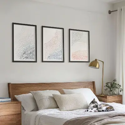 Wanddecoratieset schilderijen abstracte golven in pasteltinten op karton