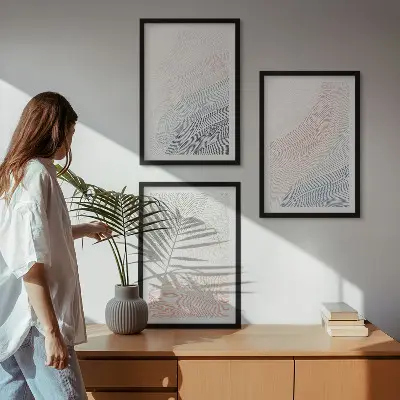 Wanddecoratieset schilderijen abstracte golven in pasteltinten op karton