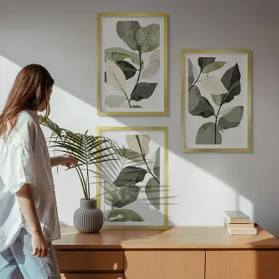 Wanddecoratieset met schilderijen met boho plantenmotieven