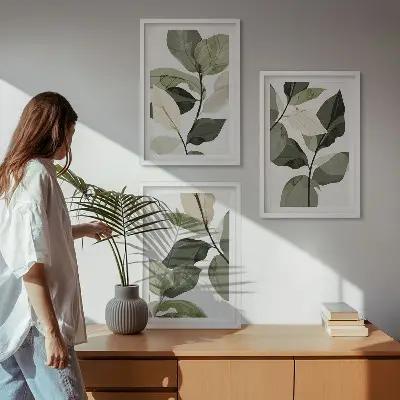 Wanddecoratieset met schilderijen met boho plantenmotieven