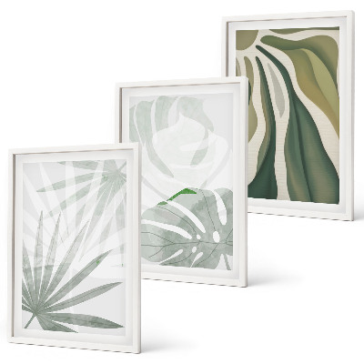 Wanddecoratie set schilderijen Liście roślin w zieleni szarości