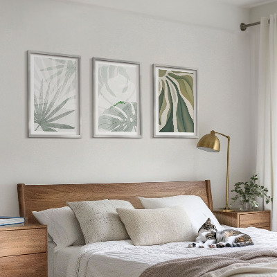 Wanddecoratie set schilderijen Liście roślin w zieleni szarości
