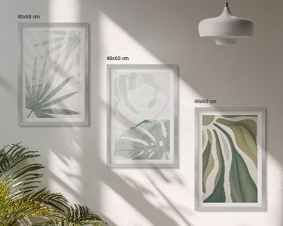 Wanddecoratie set schilderijen Liście roślin w zieleni szarości