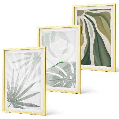 Wanddecoratie set schilderijen Liście roślin w zieleni szarości