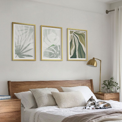 Wanddecoratie set schilderijen Liście roślin w zieleni szarości