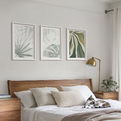 Wanddecoratie set schilderijen Liście roślin w zieleni szarości