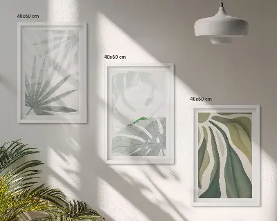 Wanddecoratieset met schilderijen met bladeren in groen en grijs