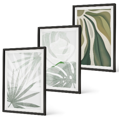 Wanddecoratie set schilderijen Liście roślin w zieleni szarości
