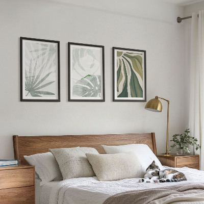 Wanddecoratie set schilderijen Liście roślin w zieleni szarości