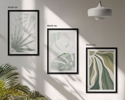 Wanddecoratie set schilderijen Liście roślin w zieleni szarości
