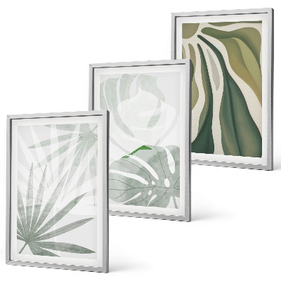 Wanddecoratie set schilderijen Liście roślin w zieleni szarości