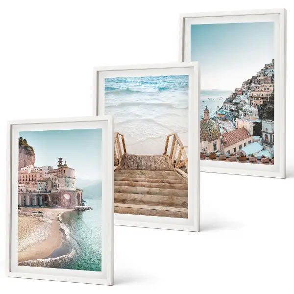 Set schilderijen voor wanddecoratie zomerse pastelkleurige strandgezichten