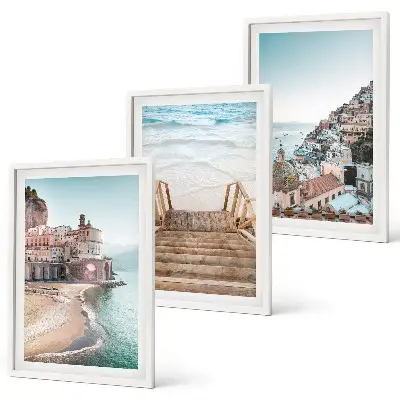 Set schilderijen voor wanddecoratie zomerse pastelkleurige strandgezichten