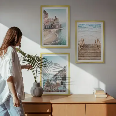 Set schilderijen voor wanddecoratie zomerse pastelkleurige strandgezichten