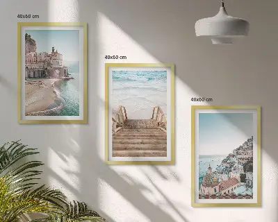 Set schilderijen voor wanddecoratie zomerse pastelkleurige strandgezichten