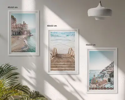 Set schilderijen voor wanddecoratie zomerse pastelkleurige strandgezichten