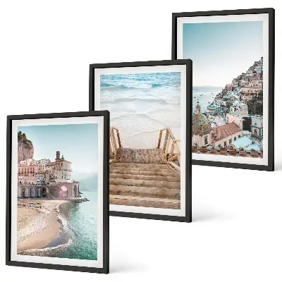 Set schilderijen voor wanddecoratie zomerse pastelkleurige strandgezichten
