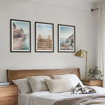 Set schilderijen voor wanddecoratie zomerse pastelkleurige strandgezichten