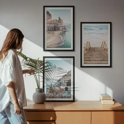 Set schilderijen voor wanddecoratie zomerse pastelkleurige strandgezichten