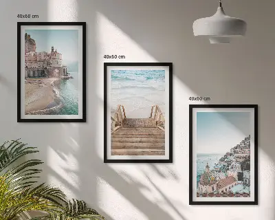 Set schilderijen voor wanddecoratie zomerse pastelkleurige strandgezichten
