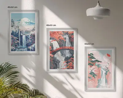 Wanddecoratieset met schilderijen met watervallen bergen brug en bomen