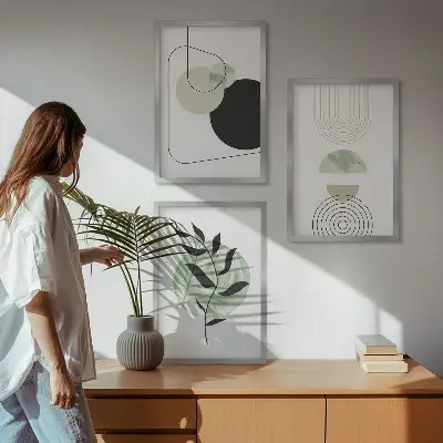 Set schilderijen voor wanddecoratie met abstracte plantvormen