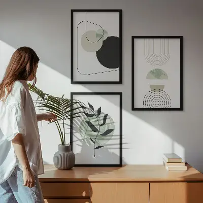 Set schilderijen voor wanddecoratie met abstracte plantvormen