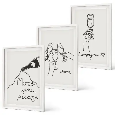 Wanddecoratie set schilderijen Szampan Wino line-art