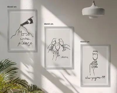 Wanddecoratieset met schilderijen lijnkunst van champagne en wijn