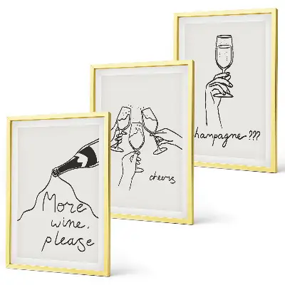Wanddecoratieset met schilderijen lijnkunst van champagne en wijn