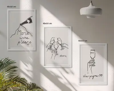 Wanddecoratieset met schilderijen lijnkunst van champagne en wijn