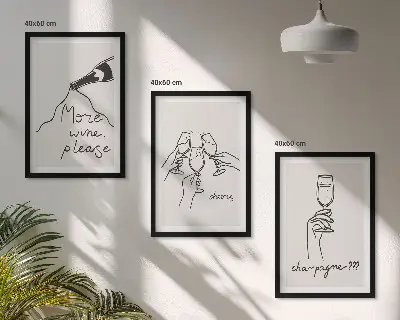 Wanddecoratieset met schilderijen lijnkunst van champagne en wijn