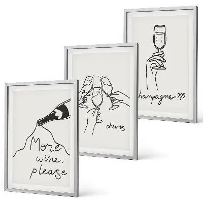 Wanddecoratieset met schilderijen lijnkunst van champagne en wijn