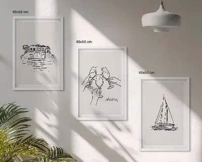 Fotowand huis aan het water met een zeilboot en proost