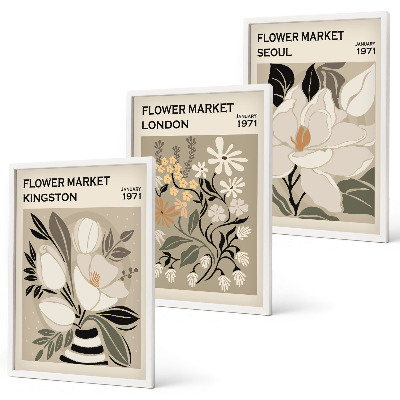 Wanddecoratie set schilderijen Kwiaty retro z miast świata