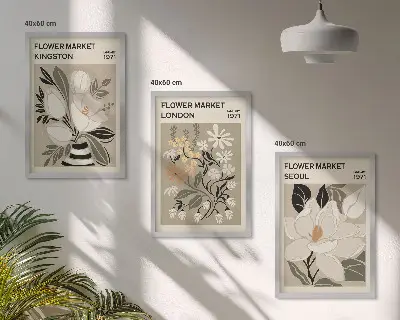 Wanddecoratie set schilderijen met retro bloemen uit wereldsteden