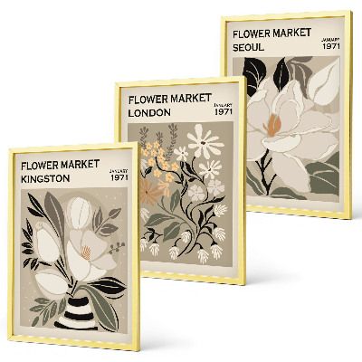 Wanddecoratie set schilderijen Kwiaty retro z miast świata