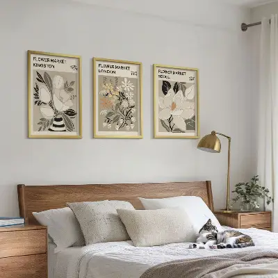 Wanddecoratie set schilderijen met retro bloemen uit wereldsteden