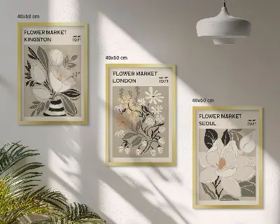 Wanddecoratie set schilderijen met retro bloemen uit wereldsteden