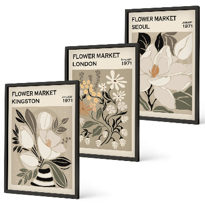 Wanddecoratie set schilderijen Kwiaty retro z miast świata