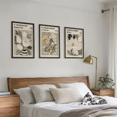 Wanddecoratie set schilderijen met retro bloemen uit wereldsteden
