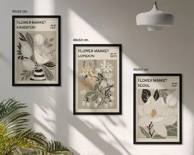 Wanddecoratie set schilderijen met retro bloemen uit wereldsteden