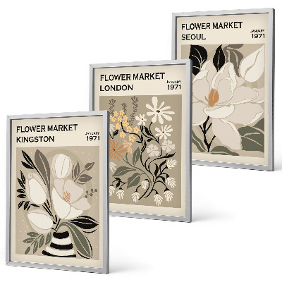 Wanddecoratie set schilderijen Kwiaty retro z miast świata